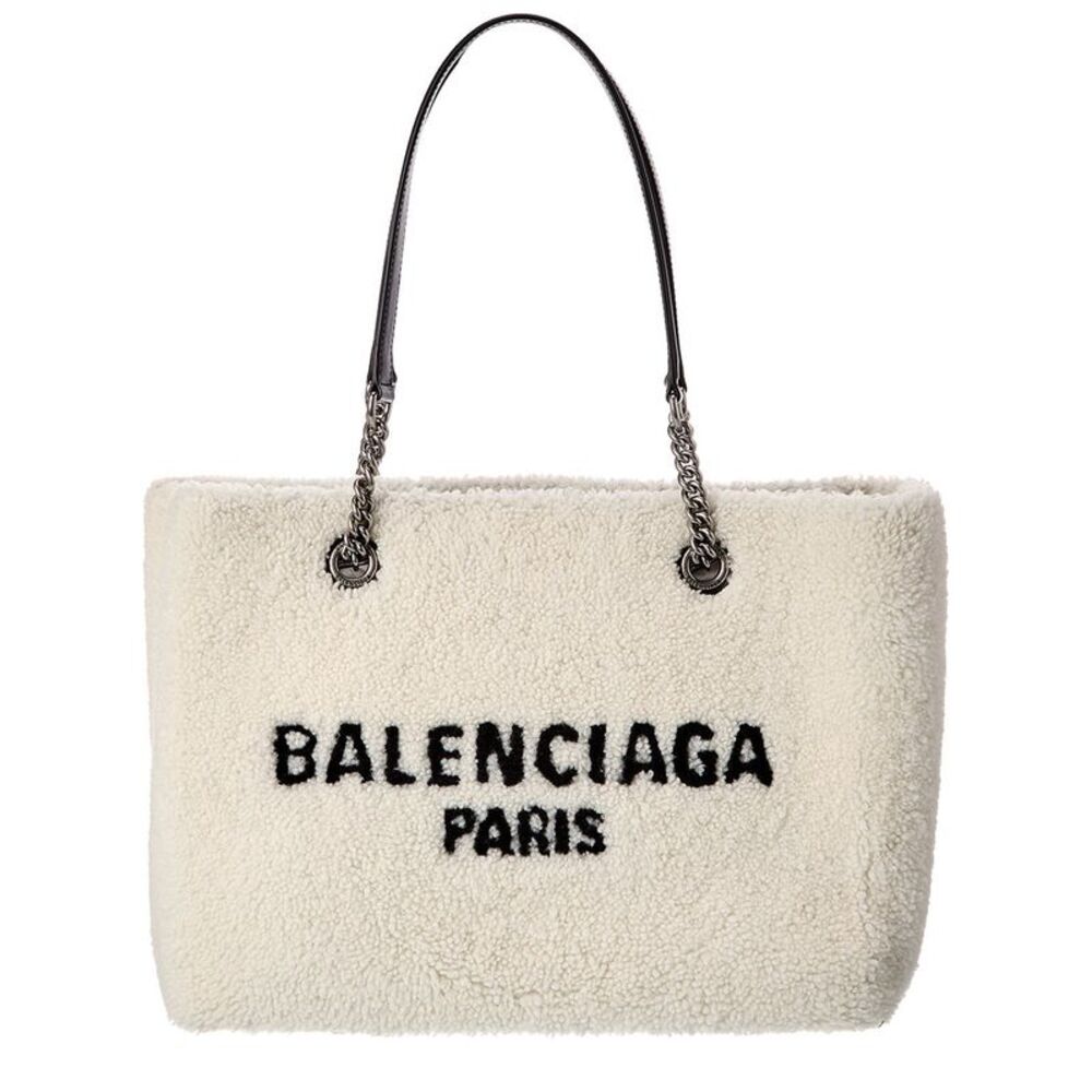 Balenciaga Duty Free Medium Shearling Tote, White